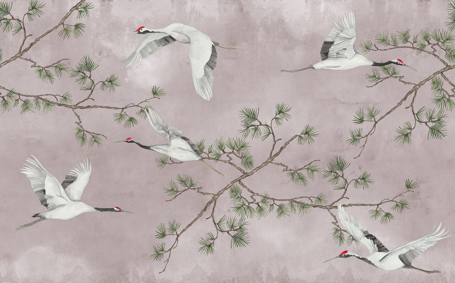 Fototapeta żurawie w locie Rebel Walls R20335 Majestic Cranes Pink Poetic