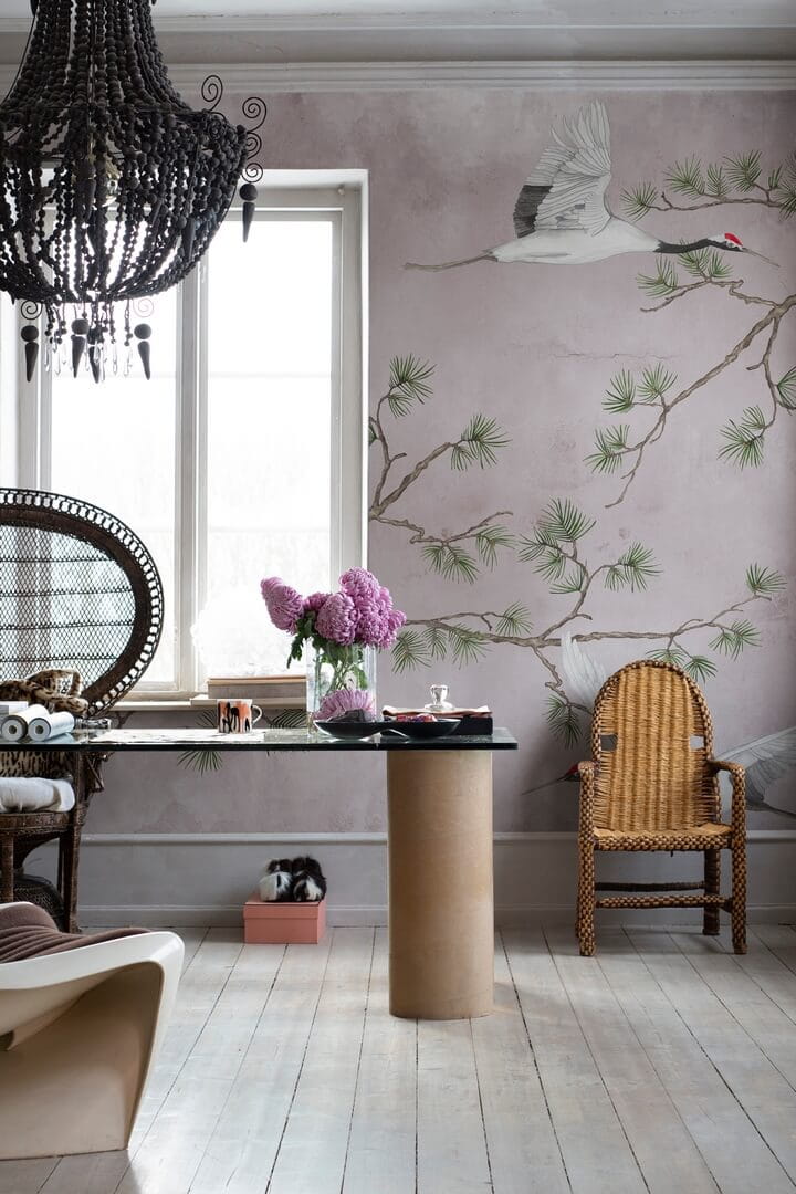 Fototapeta żurawie w locie Rebel Walls R20335 Majestic Cranes Pink Poetic
