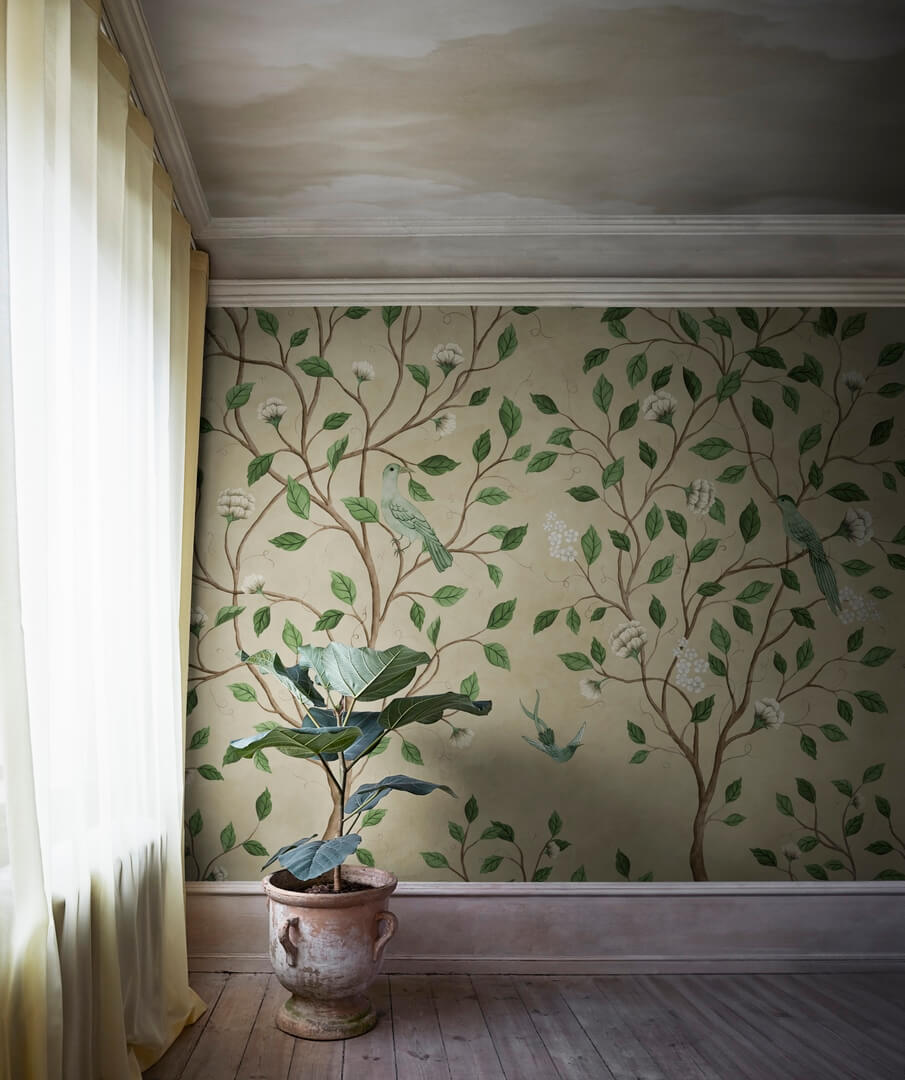 Fototapeta kwitnące drzewa i ptaki Rebel Walls R20338 Chinoiserie Dream Beige Poetic