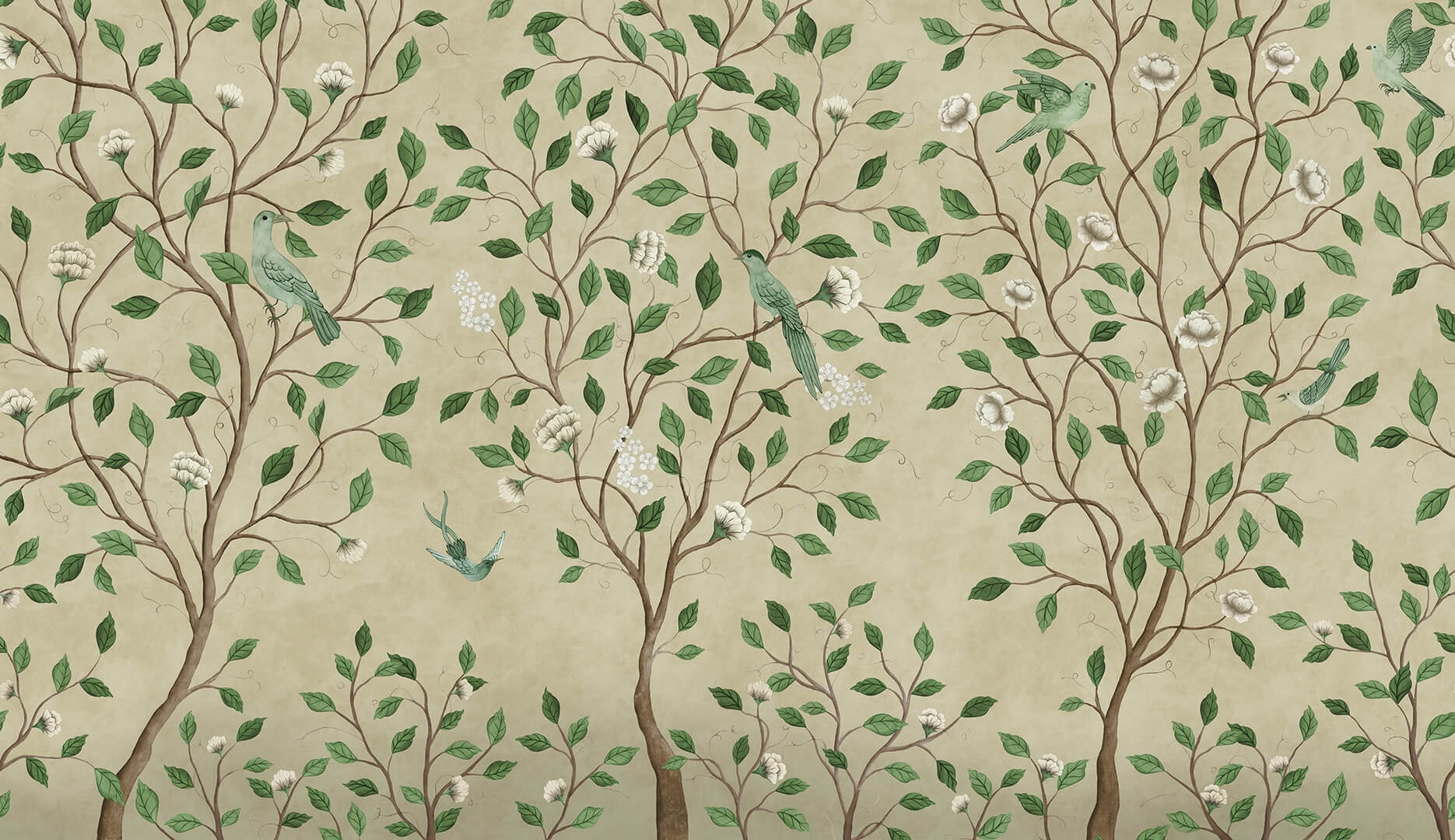 Fototapeta kwitnące drzewa i ptaki Rebel Walls R20338 Chinoiserie Dream Beige Poetic