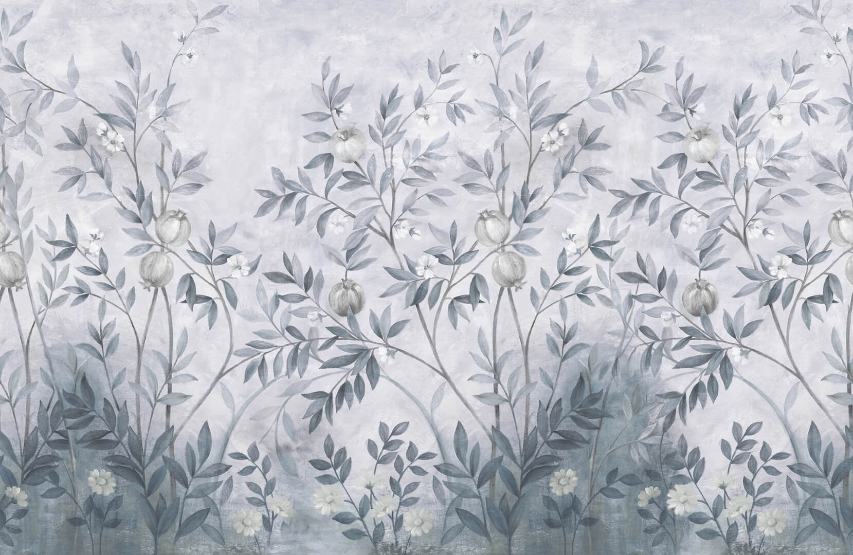 Fototapeta owoce i bujna roślinność Rebel Walls R20346 Pome Greenery Blue Poetic
