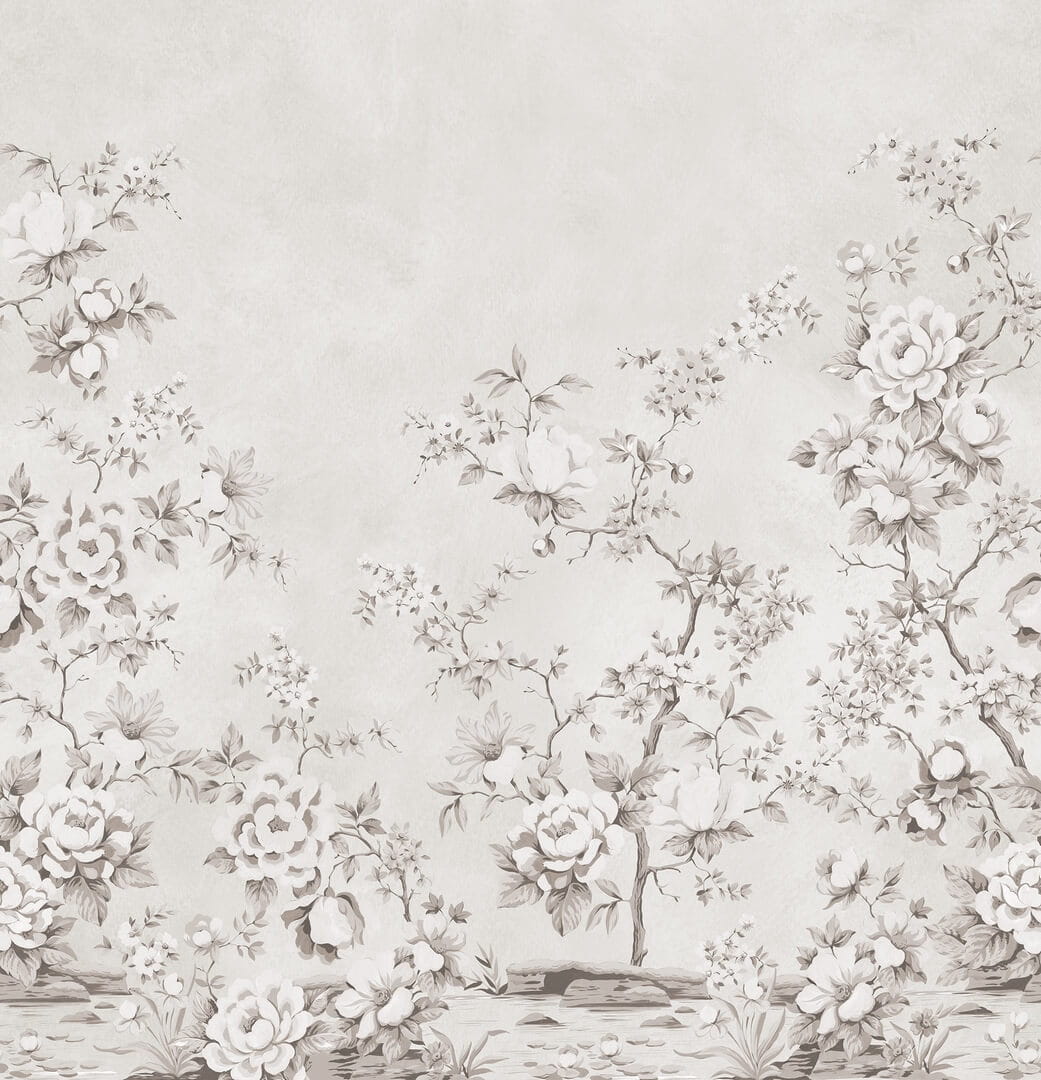 Fototapeta kwiatowe pnącza róż Rebel Walls R20357 Floral Chinoiserie Gray Poetic
