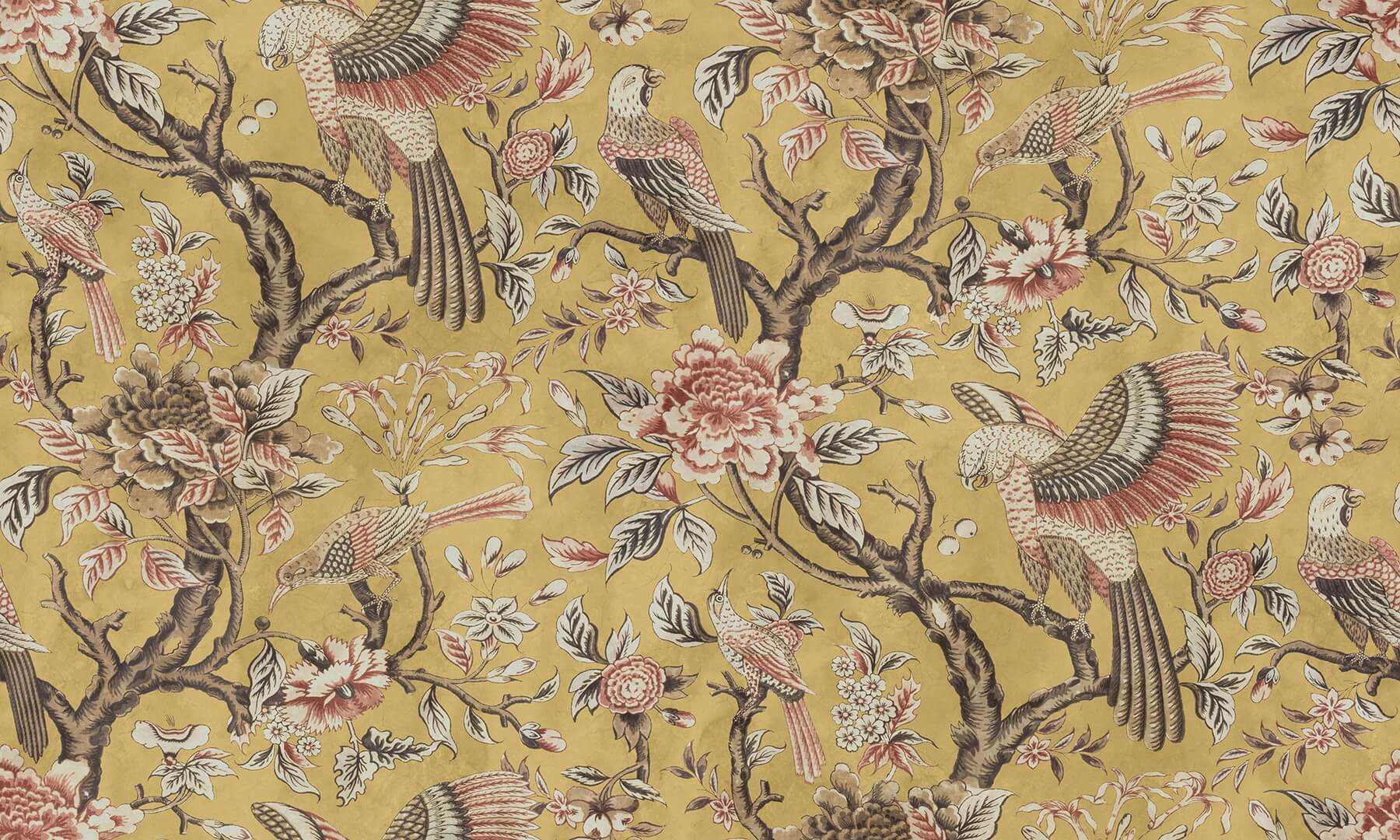 Fototapeta botaniczna z drapieżnymi ptakami Rebel Walls R20970 Wings in Bloom Yellow Poetic