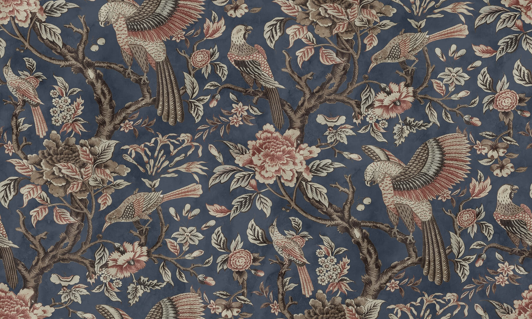 Fototapeta botaniczna z drapieżnymi ptakami Rebel Walls R20971 Wings in Bloom Dark Blue Poetic