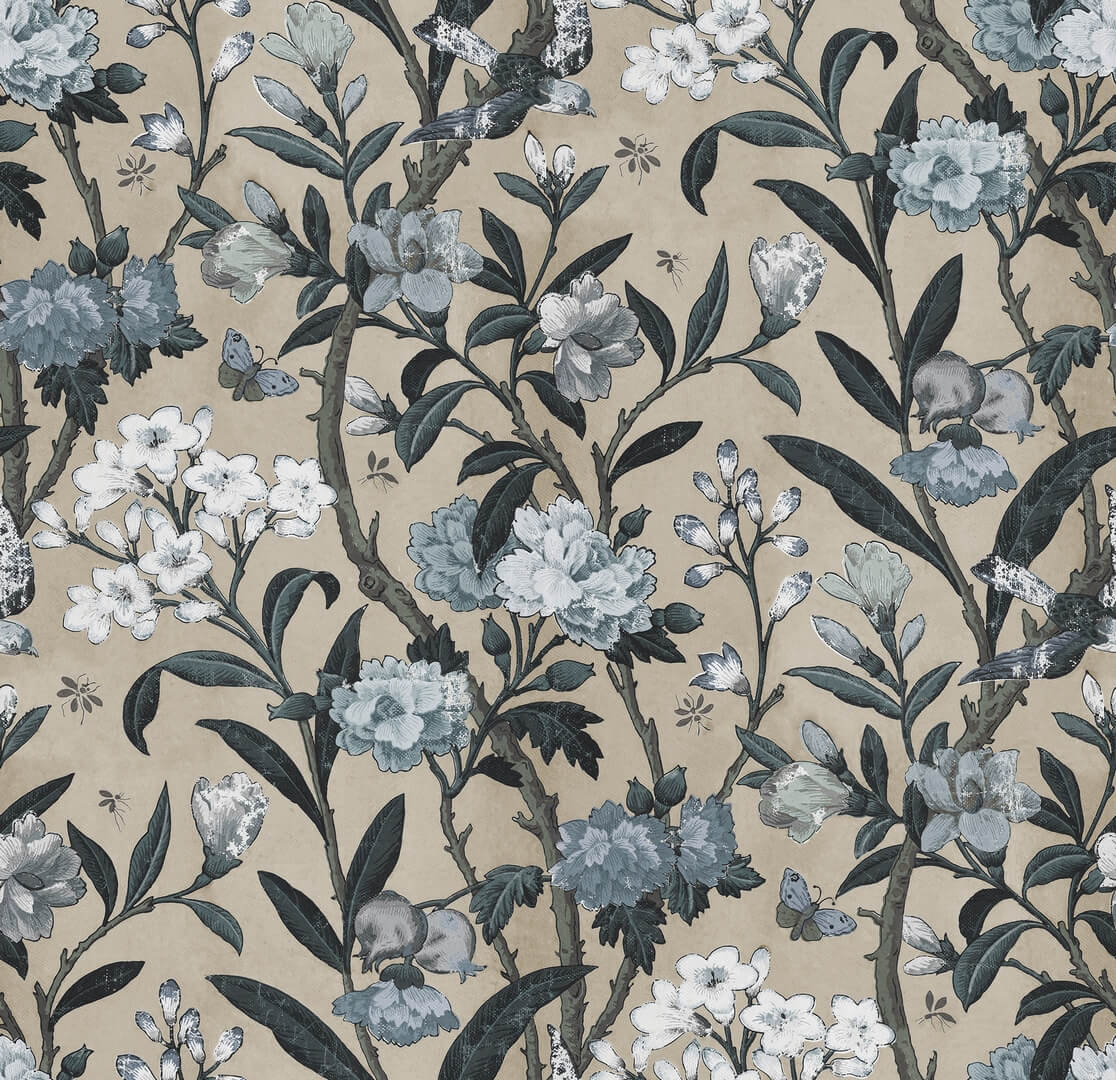 Fototapeta botaniczna vintage Rebel Walls R20982 Winding Bloom Light Blue Poetic