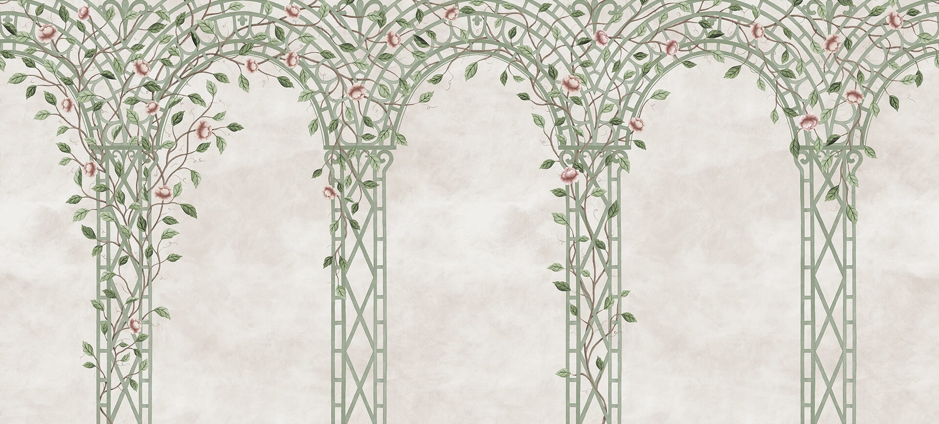 Fototapeta kratownica z pnączem kwiatów Rebel Walls R21016 Poetic Trellis Green Poetic