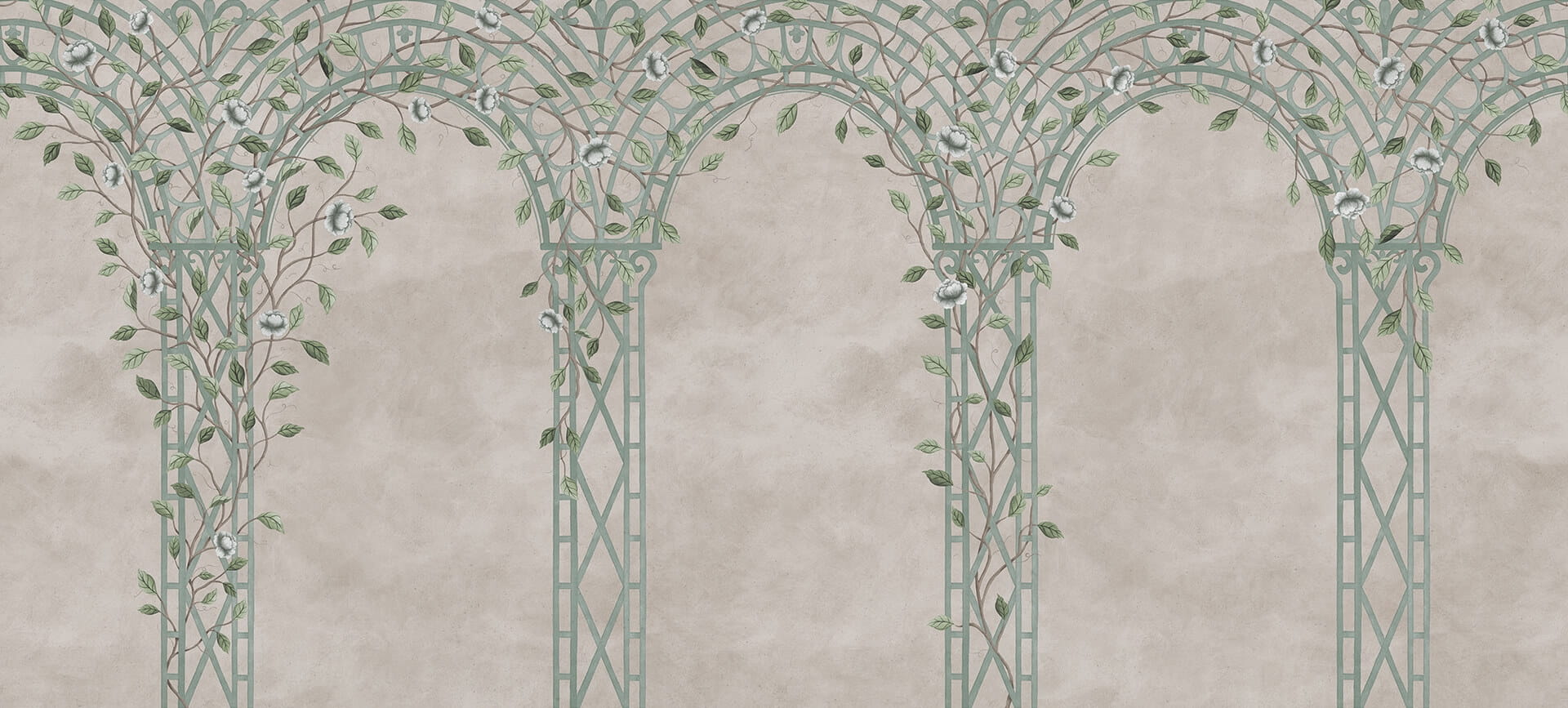 Fototapeta kratownica z pnączem kwiatów Rebel Walls R21017 Poetic Trellis Light Blue Poetic