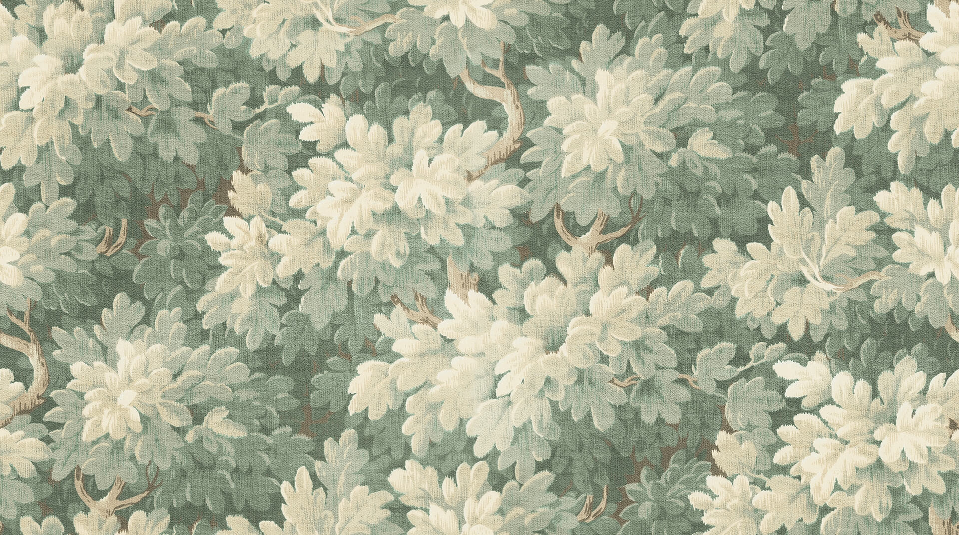 Fototapeta liście w stylu gobelinowym Rebel Walls R21351 Vintage Foliage Light Green Poetic