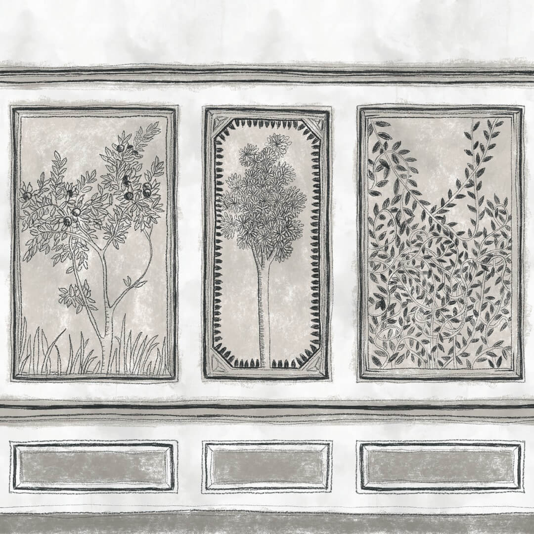 Mural inspirowany antycznymi ścianami śródziemnomorskich pałaców Elitis VP 961 02 Disegno Ortigia