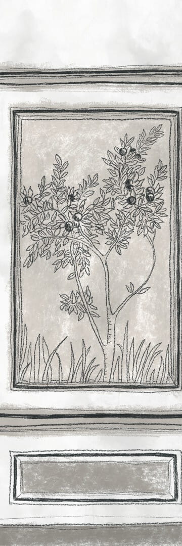 Mural inspirowany antycznymi ścianami śródziemnomorskich pałaców Elitis VP 961 02 Disegno Ortigia