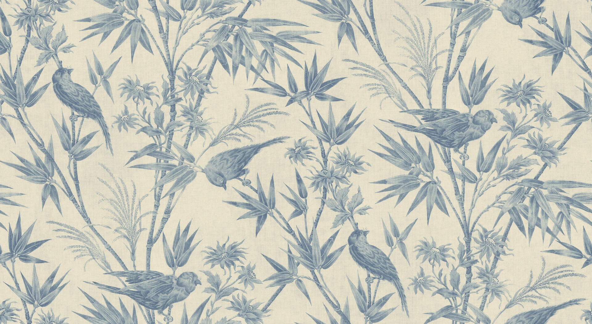 Fototapeta ptaki w bujnym bambusowym gaju Sandberg S10595 Celeste Mural Blue Herbarium