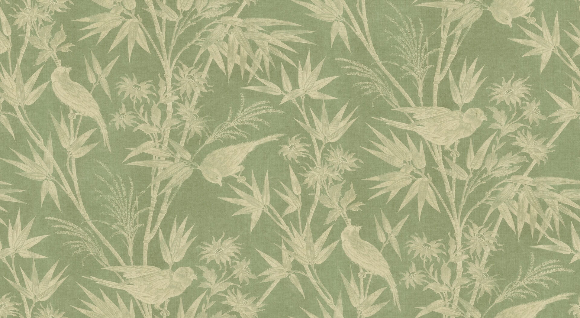 Fototapeta ptaki w bujnym bambusowym gaju Sandberg S10597 Celeste Mural Green Herbarium