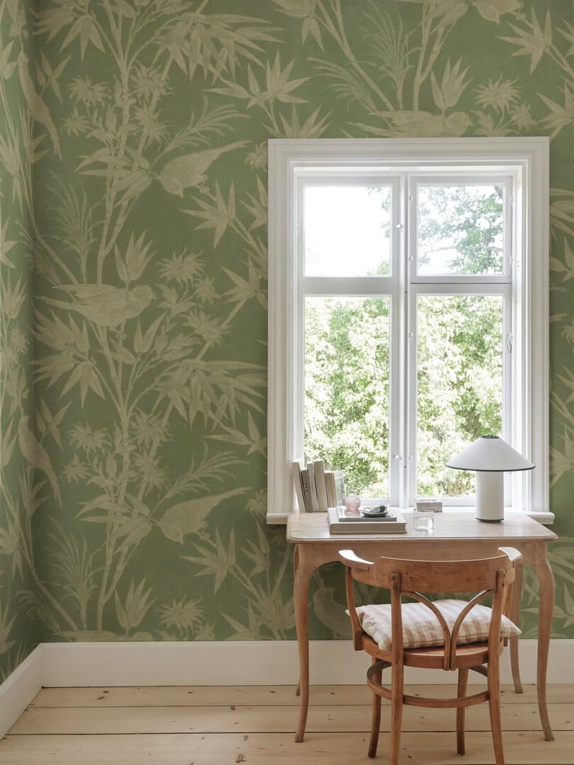 Fototapeta ptaki w bujnym bambusowym gaju Sandberg S10597 Celeste Mural Green Herbarium
