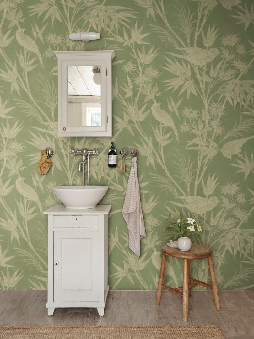 Fototapeta ptaki w bujnym bambusowym gaju Sandberg S10597 Celeste Mural Green Herbarium