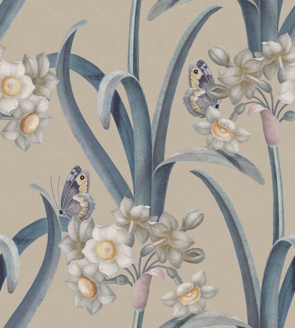 Fototapeta kwiaty i motyle Sandberg S10601 Lilian Blue Herbarium
