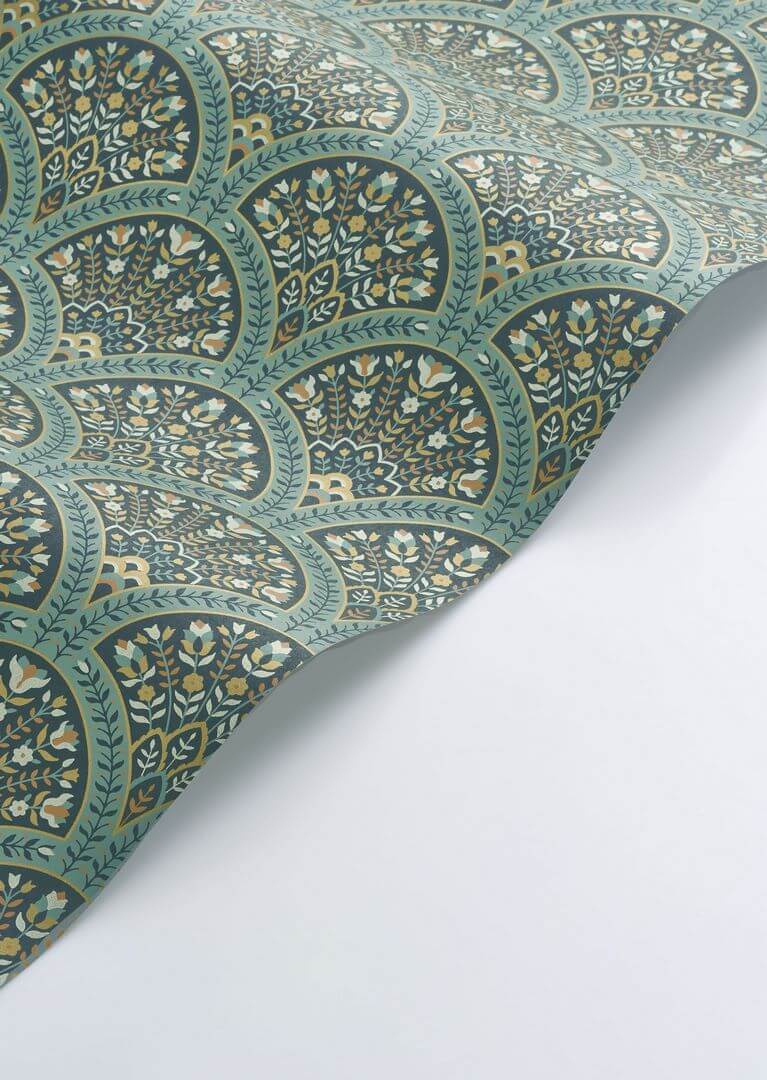 Tapeta eleganckie wachlarze z kwiatami Casadeco HETA 201197433 Wallace Heritage