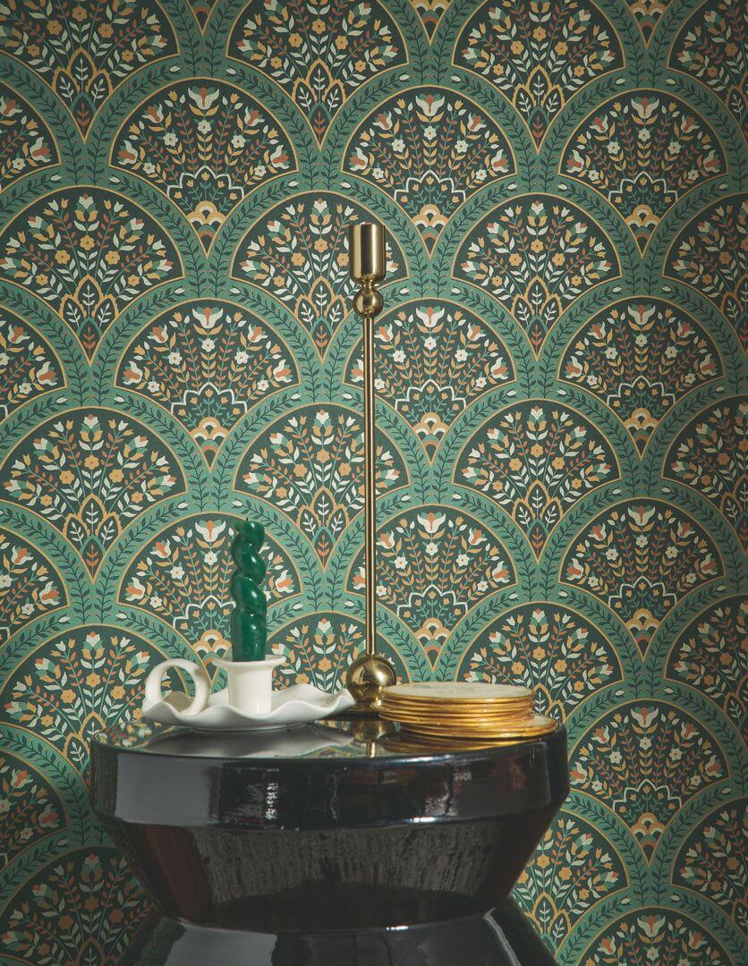 Tapeta eleganckie wachlarze z kwiatami Casadeco HETA 201197433 Wallace Heritage