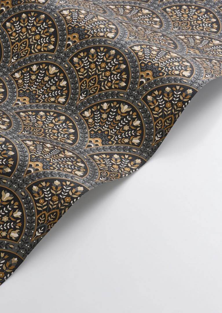 Tapeta eleganckie wachlarze z kwiatami Casadeco HETA 201199902 Wallace Heritage