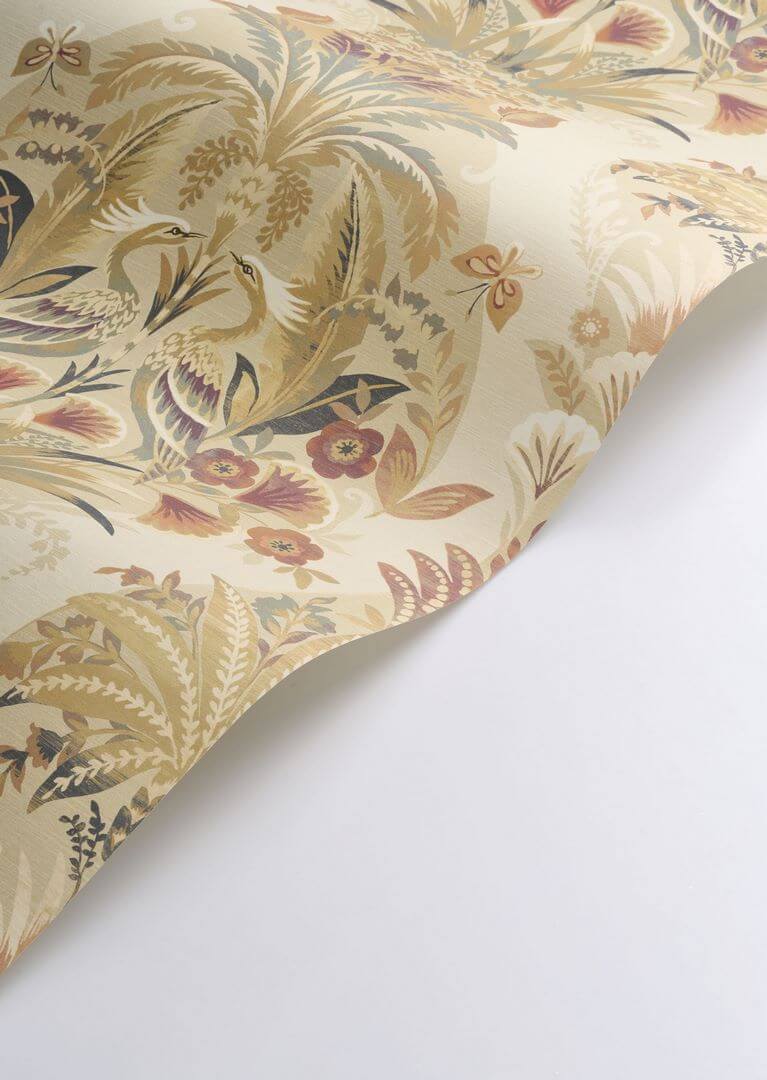 Tapeta vintage z roślinami i ptakami Casadeco HETA 201221900 Whisper Heritage