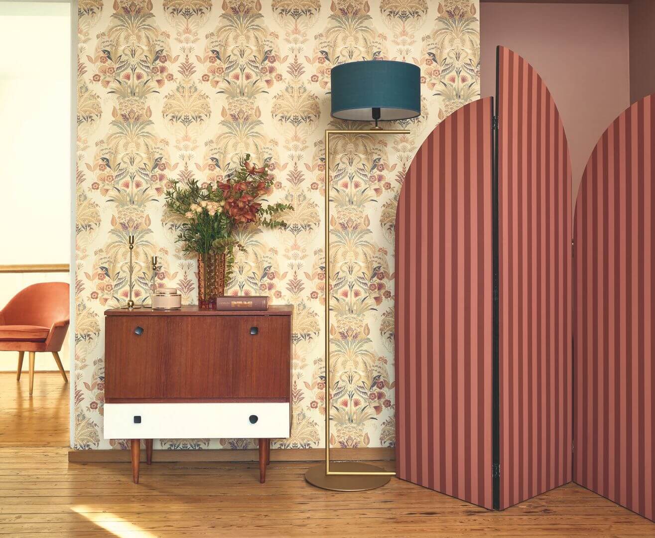 Tapeta vintage z roślinami i ptakami Casadeco HETA 201221900 Whisper Heritage