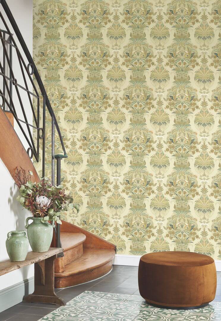 Tapeta vintage z roślinami i ptakami Casadeco HETA 201227293 Whisper Heritage