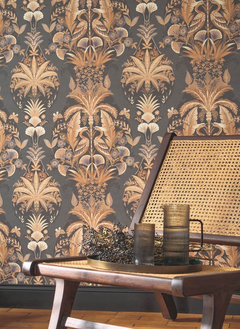 Tapeta vintage z roślinami i ptakami Casadeco HETA 201229411 Whisper Heritage