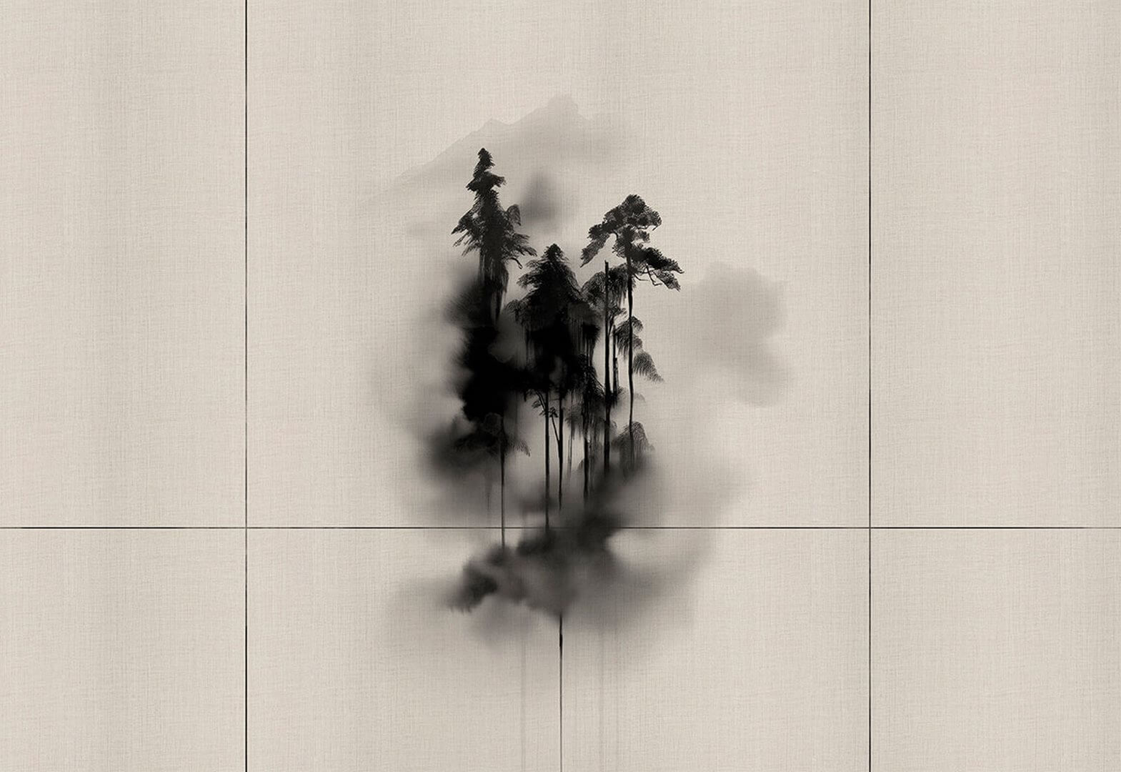Fototapeta w duchu japońskiej kaligrafii - drzewa we mgle London Art 25031-01 Sumie #2 Exclusive Wallpaper 2025