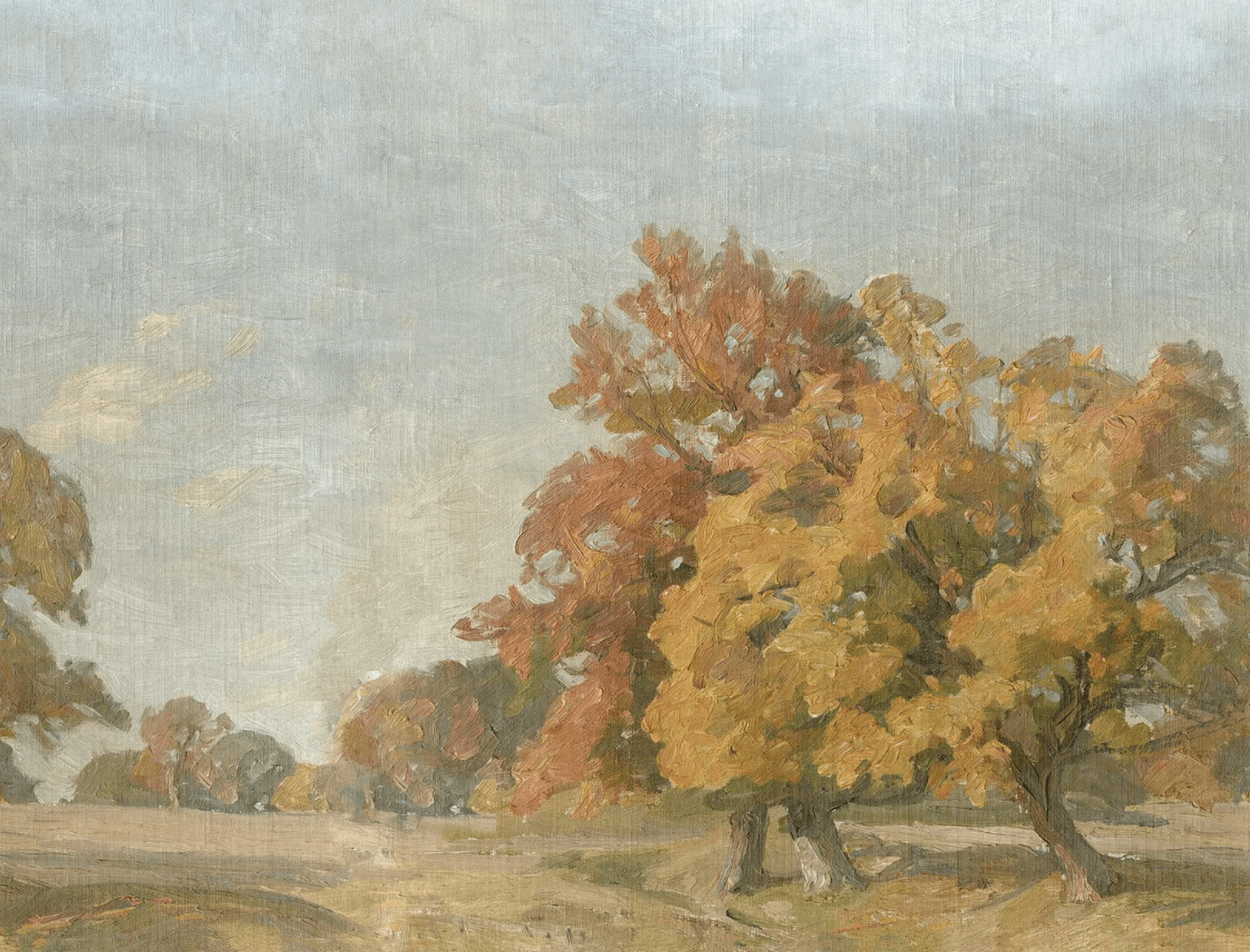Mural krajobraz z rozległymi łąkami i wysokimi drzewami Boras Tapeter Studio 9668W Hedgerow Landscape