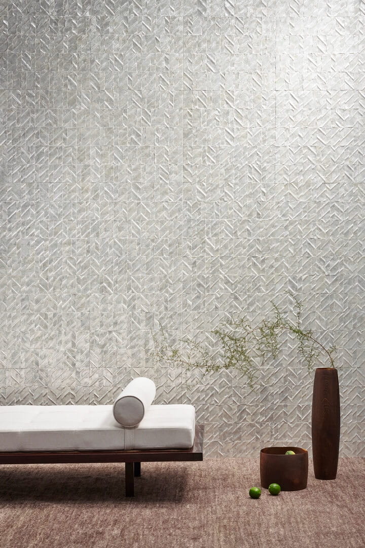 Tapeta z muszli Capiz z geometrycznym wzorem Arte Perula 70300 Luster