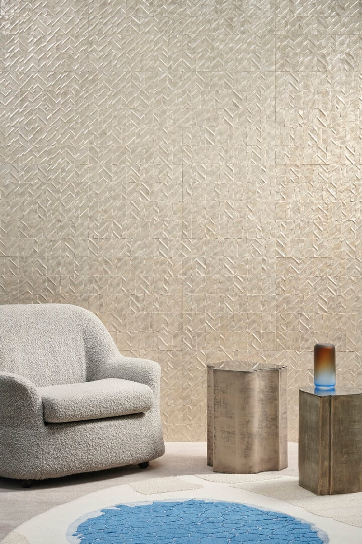 Tapeta z muszli Capiz z geometrycznym wzorem Arte Perula 70301 Luster