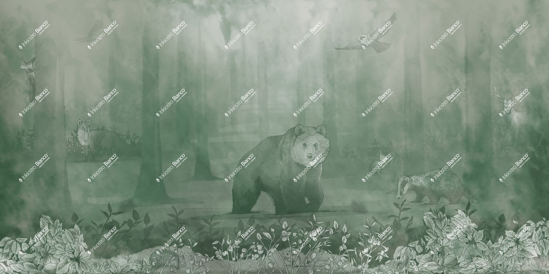 Fototapeta tajemniczy las ze zwierzętami Inkiostro Bianco SHIVELIGHT INKISRG2502 Inkids