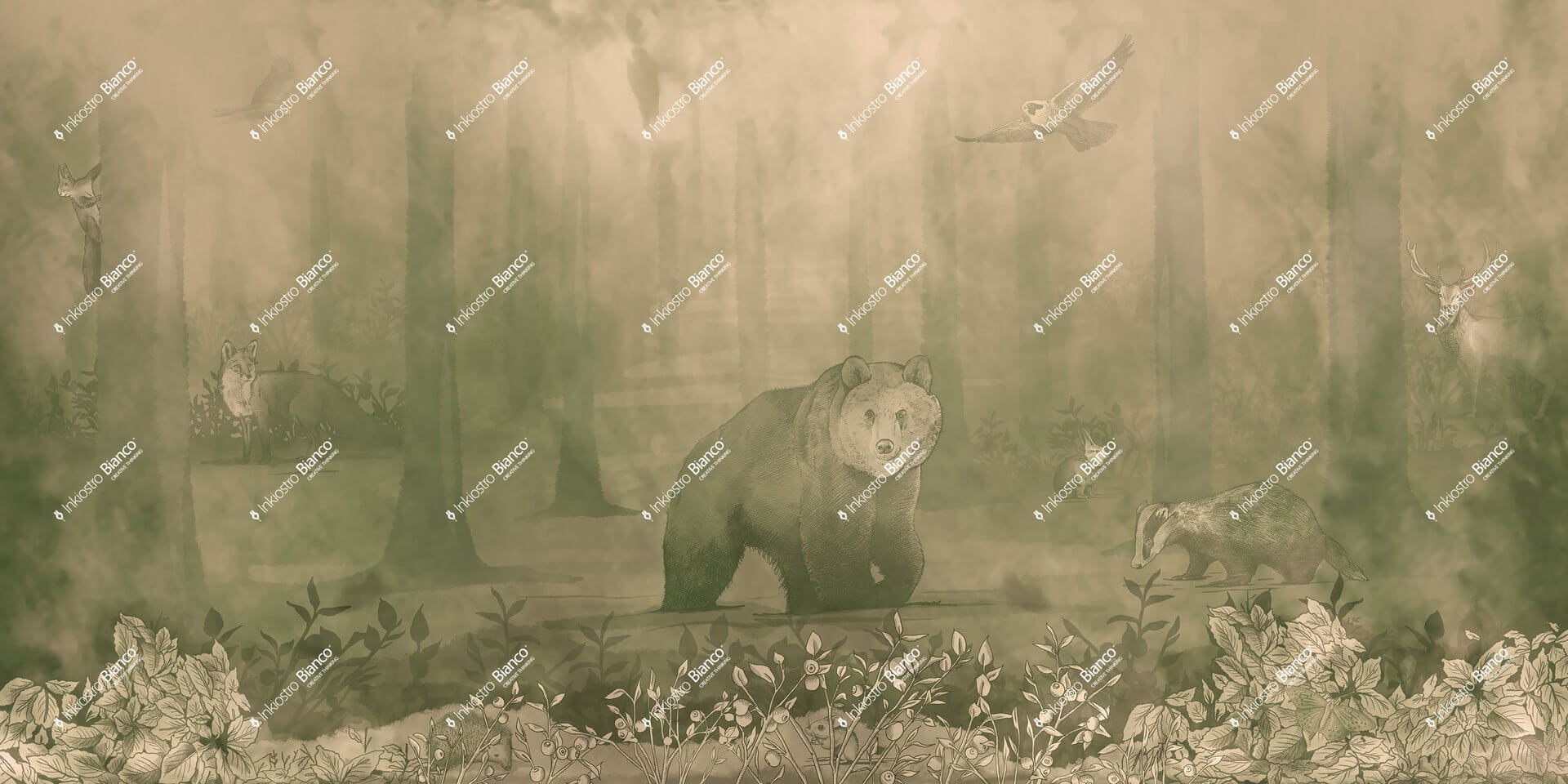 Fototapeta tajemniczy las ze zwierzętami Inkiostro Bianco SHIVELIGHT INKISRG2503 Inkids