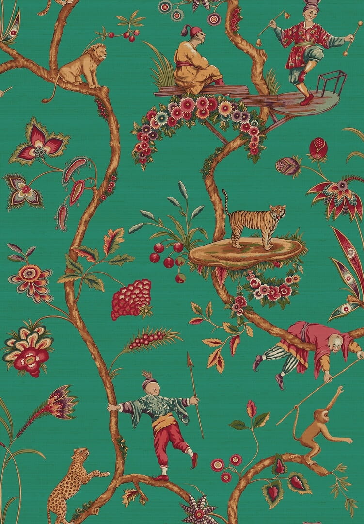 Tapeta tekstylna jedwabna w stylu chinoiserie J&V 26029 Chinoise Exotique Scalamandre