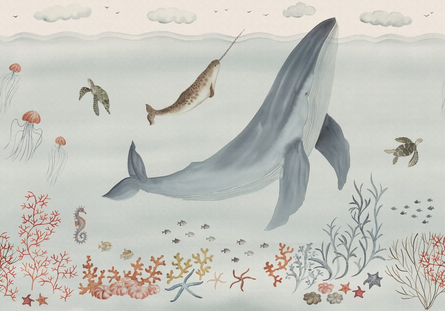 Fototapeta wieloryb i jego przyjaciele Sandberg S10759 Sally Blue Launch Familjen