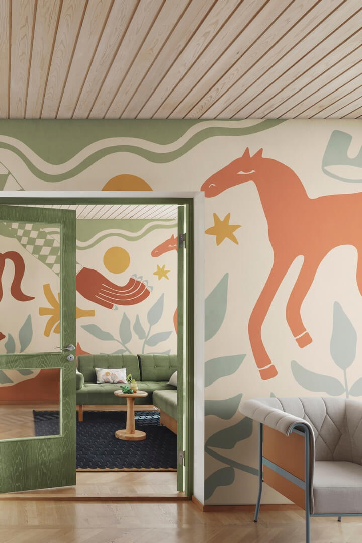 Fototapeta konie Rebel Walls R20499 Emmas Horses Red Green Symbolic