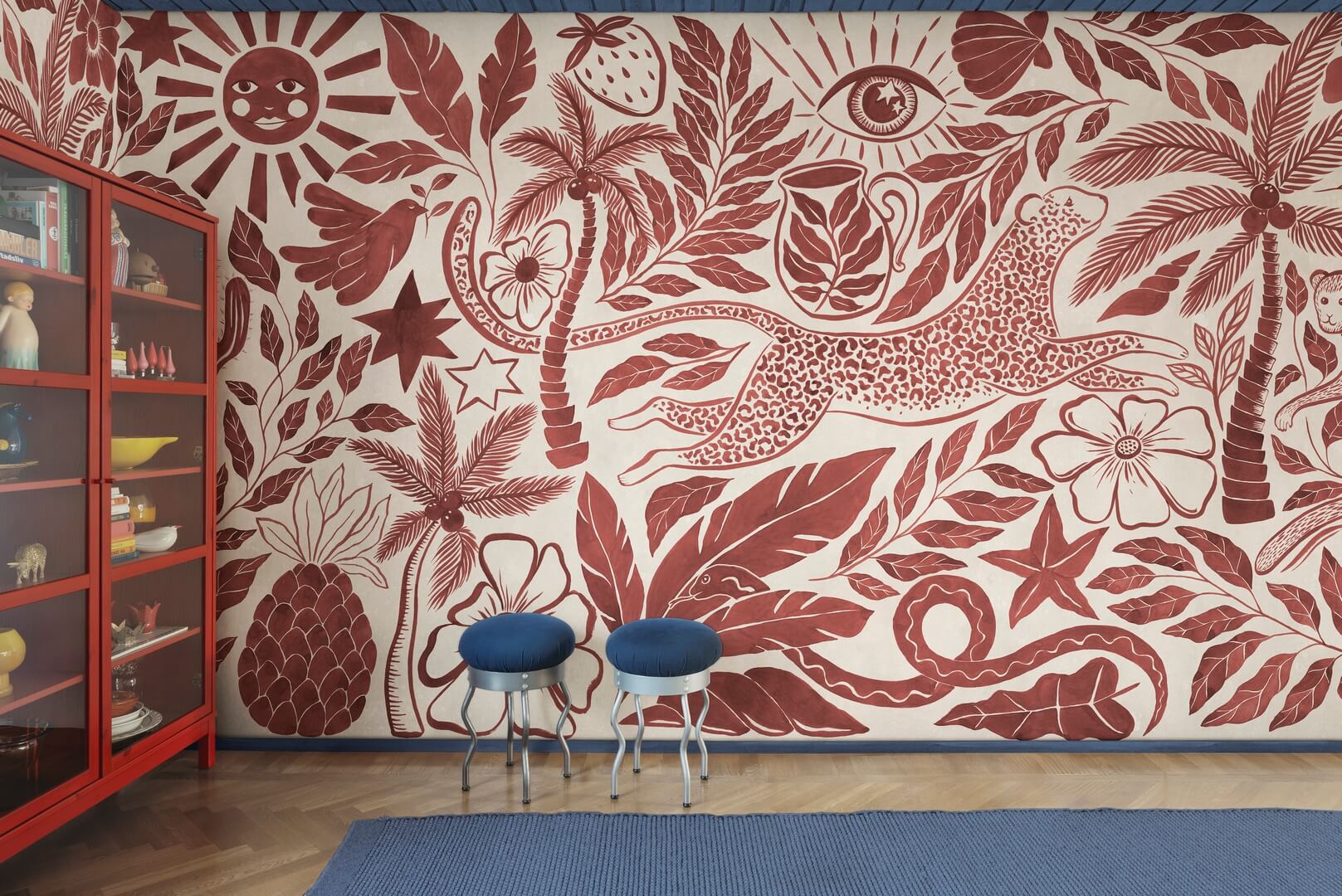Fototapeta fantazyjny tropikalny krajobraz Rebel Walls R20504 Midnight Tropics Red Symbolic