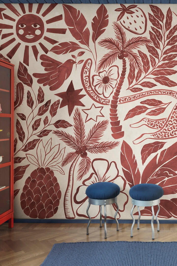 Fototapeta fantazyjny tropikalny krajobraz Rebel Walls R20504 Midnight Tropics Red Symbolic