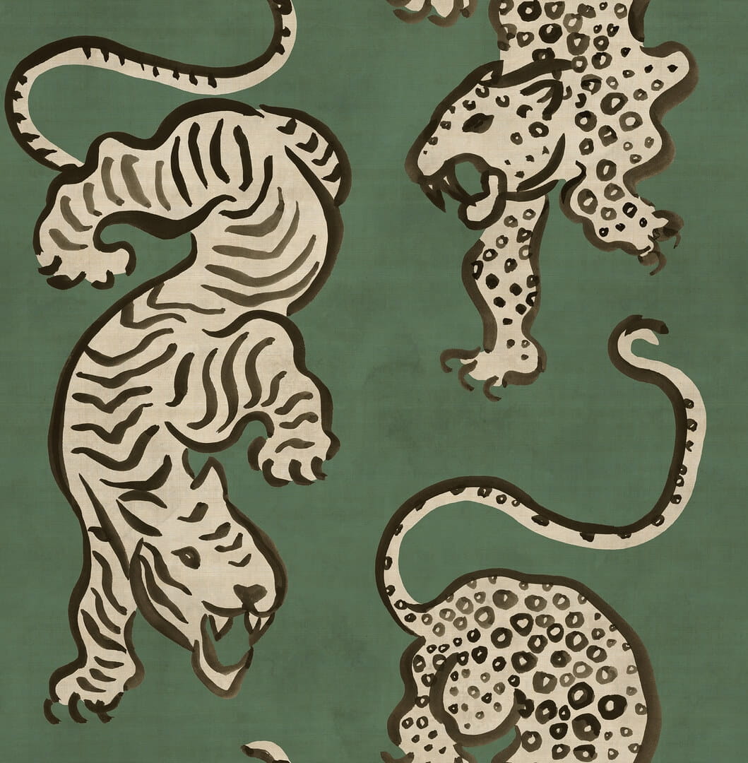 Fototapeta tygrysy i lamparty Rebel Walls R21240 Ink Tiger Green Symbolic