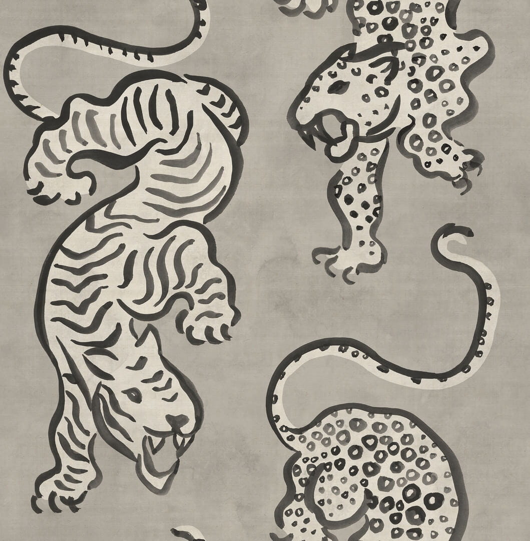 Fototapeta tygrysy i lamparty Rebel Walls R21241 Ink Tiger Gray Symbolic