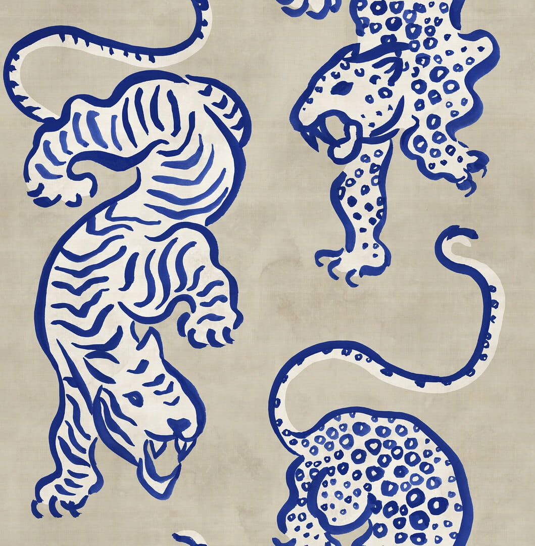Fototapeta tygrysy i lamparty Rebel Walls R21243 Ink Tiger Blue Symbolic