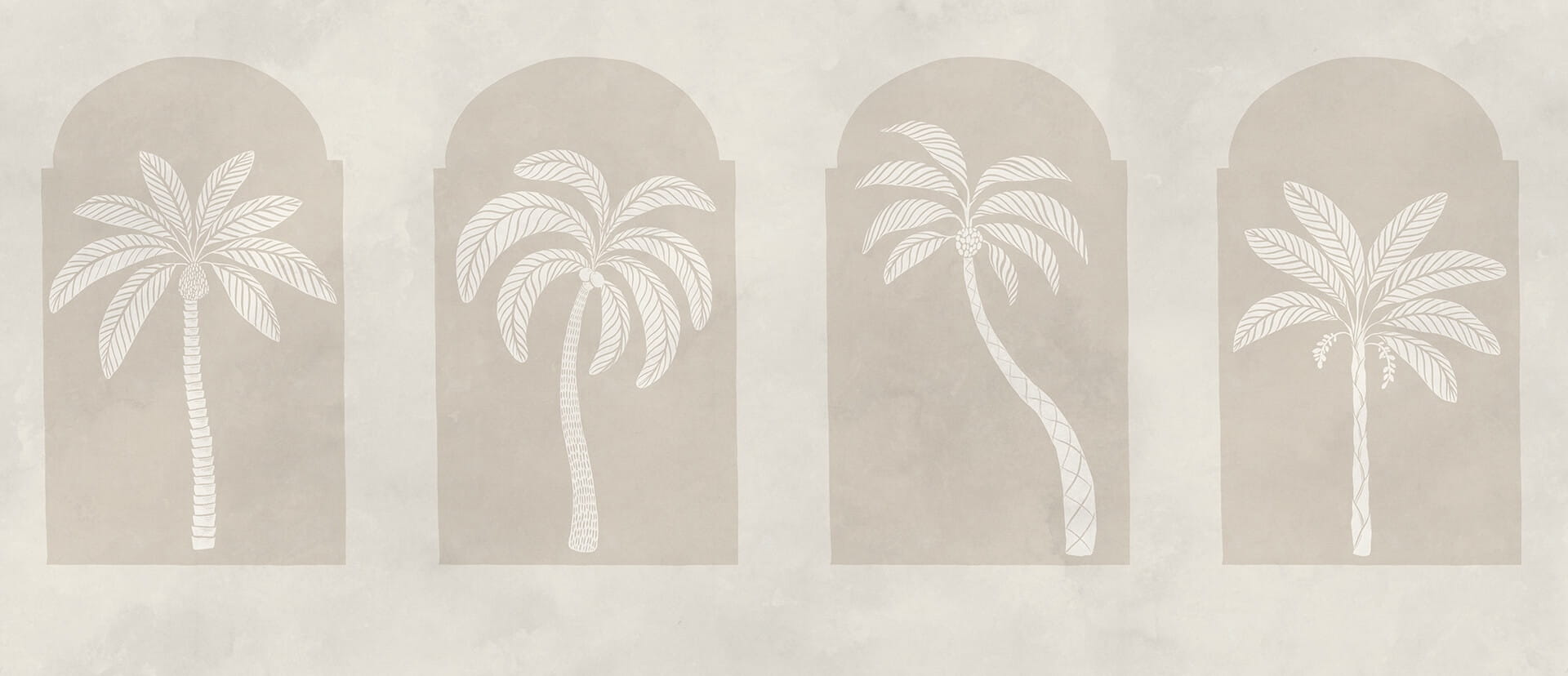 Fototapeta klasyczne łuki i stylizowane palmy Rebel Walls R21250 Palm Arches Beige Symbolic