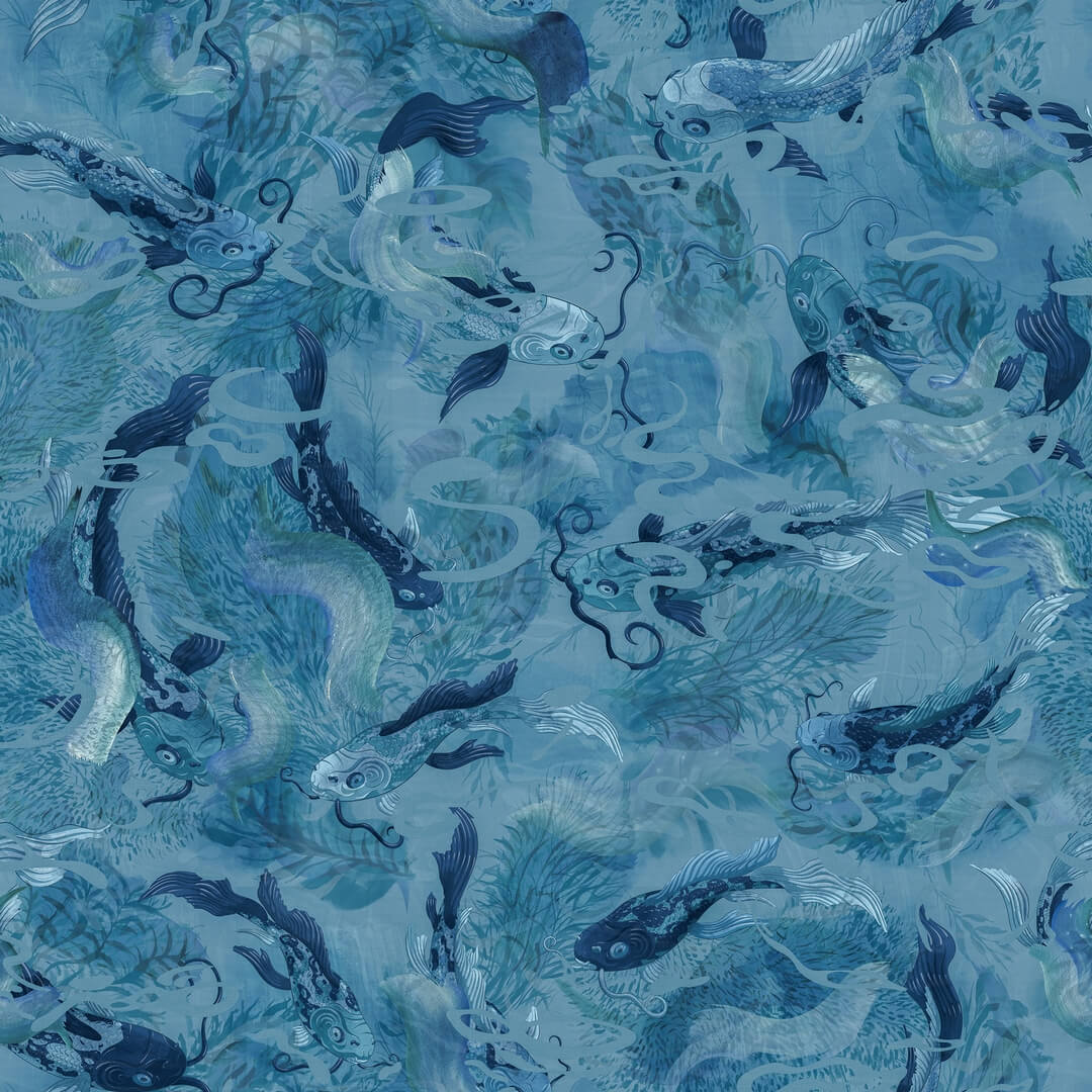 Fototapeta ryby koi Rebel Walls R21022 Atlantis Fish Blue Sam Wilde