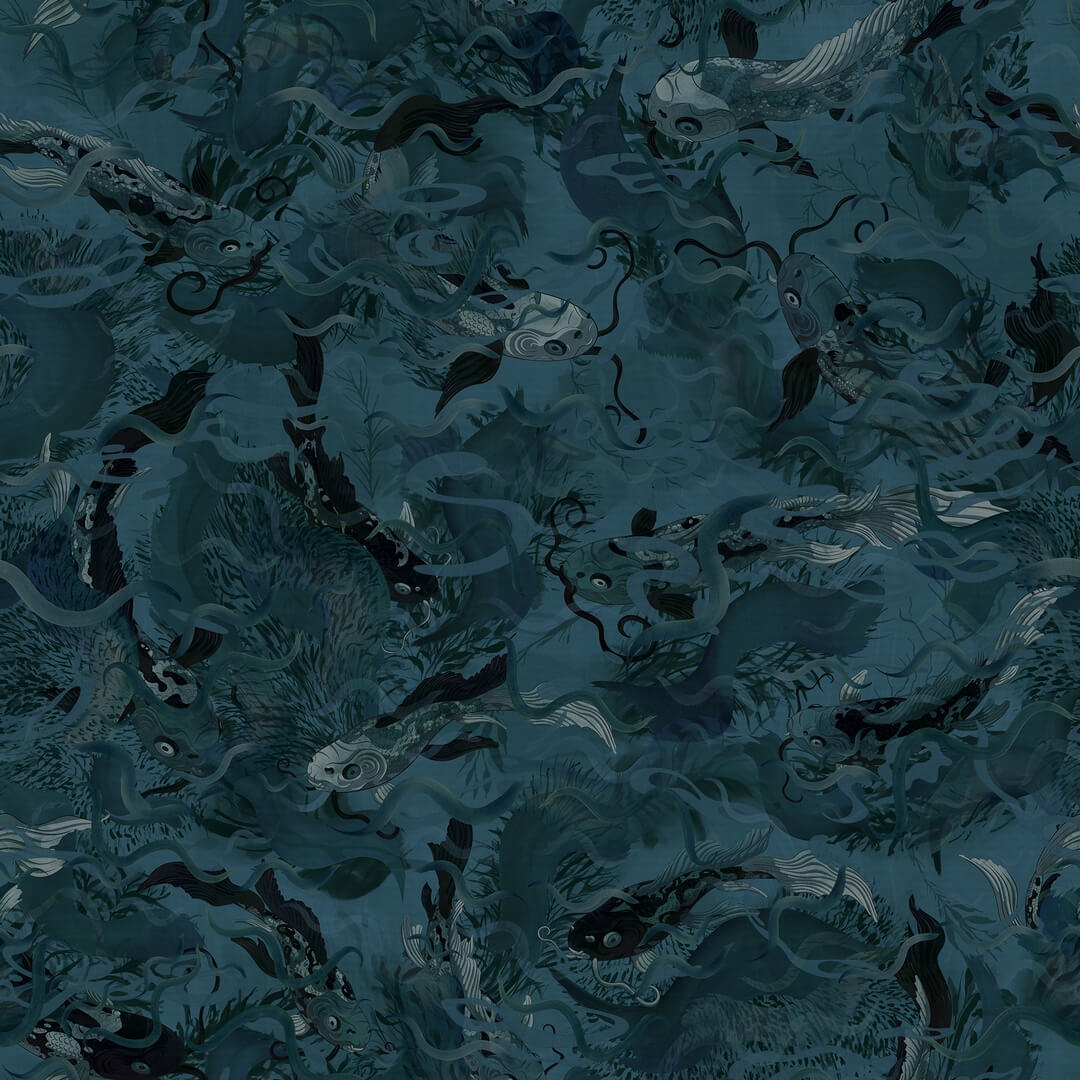 Fototapeta ryby koi Rebel Walls R21023 Atlantis Fish Dark Sam Wilde