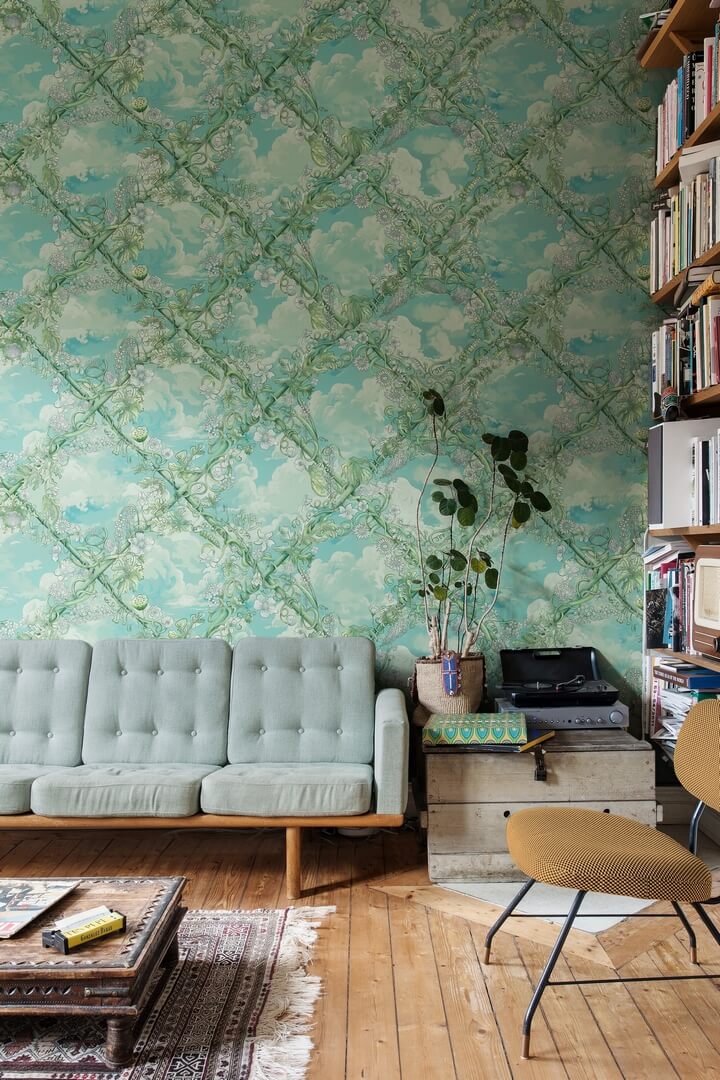 Fototapeta roślinna kratownica w chmurach Rebel Walls R21029 Babylon Sky Green Sam Wilde