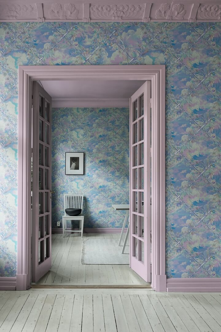 Fototapeta roślinna kratownica w chmurach Rebel Walls R21030 Babylon Sky Lilac Sam Wilde