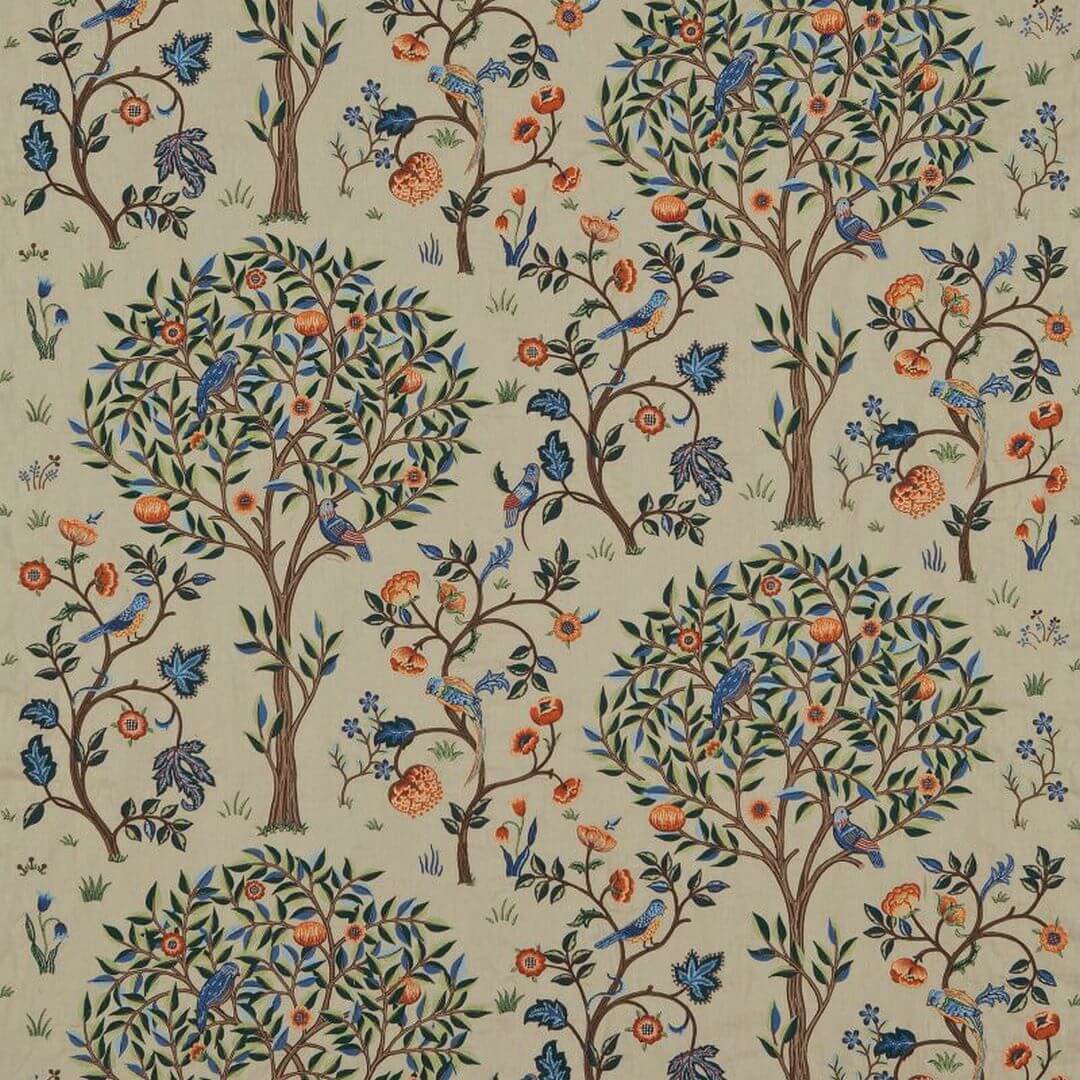 Tkanina z botanicznym haftem Morris & Co. 230341 Kelmscott Tree Embroidery Morris & Friends Fabric Volume II