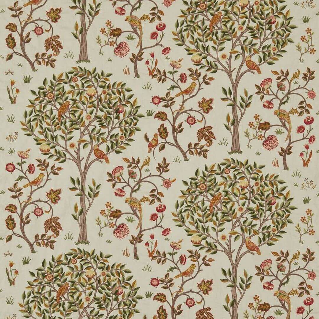 Tkanina z botanicznym haftem Morris & Co. 230342 Kelmscott Tree Embroidery Morris & Friends Fabric Volume II