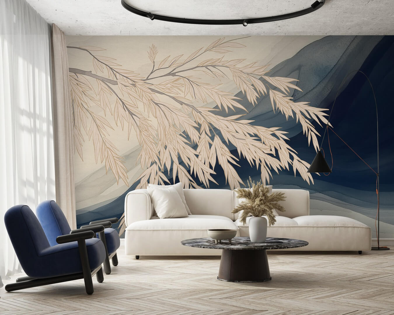 Fototapeta abstrakcyjne fale i gałąź z liśćmi Wall Art Dalila