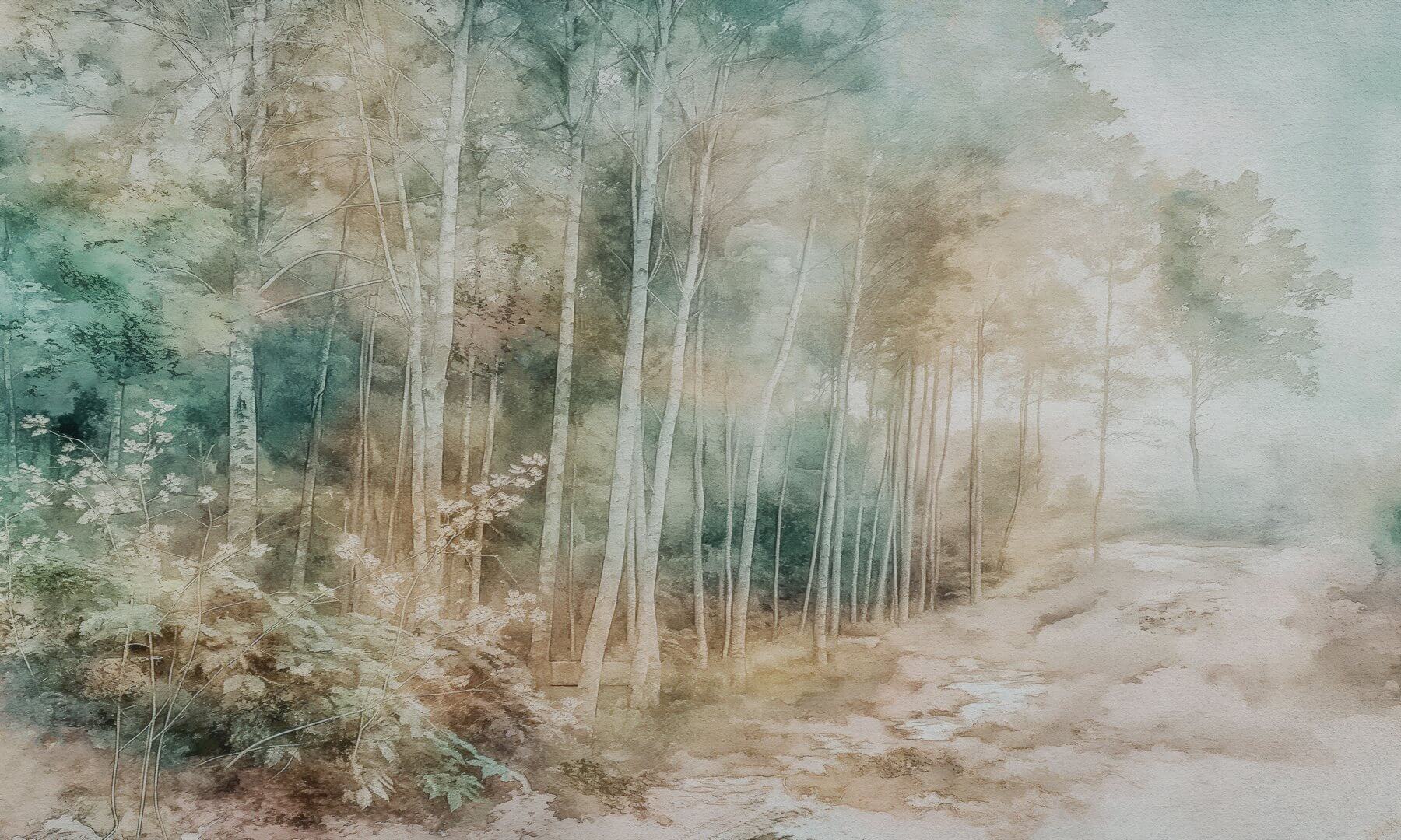 Fototapeta akwarelowy pejzaż lasu Wall Art Foresta