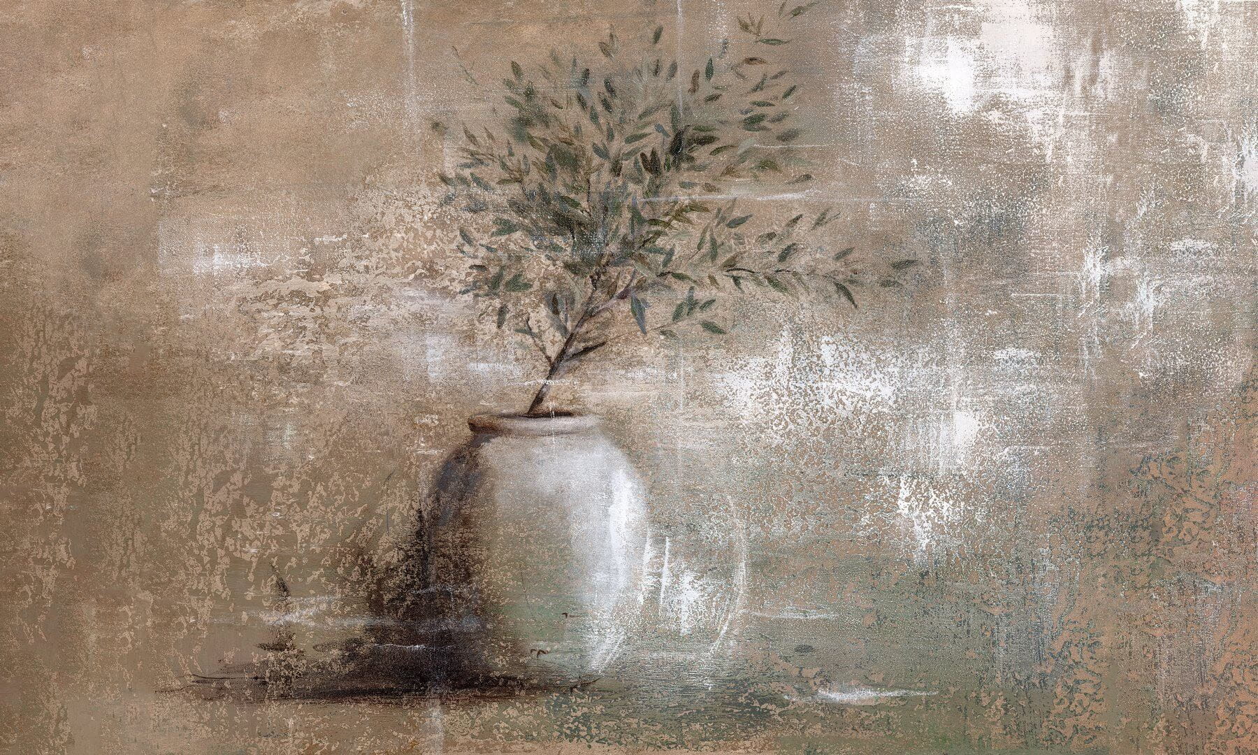 Fototapeta gałązka oliwna w glinianym dzbanie Wall Art Olivio
